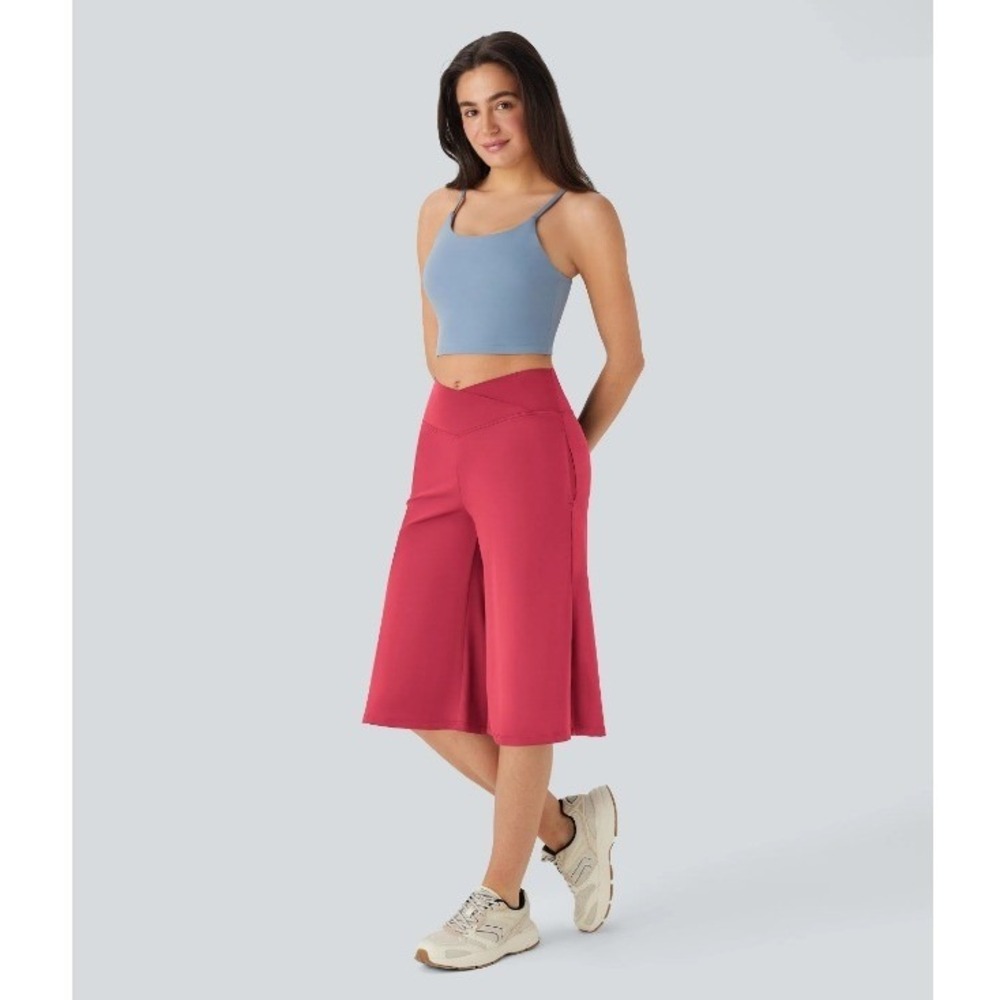 Halara Crossover High Waisted Wide Leg InstantCool Yoga Pedal Pusher Pants Pink